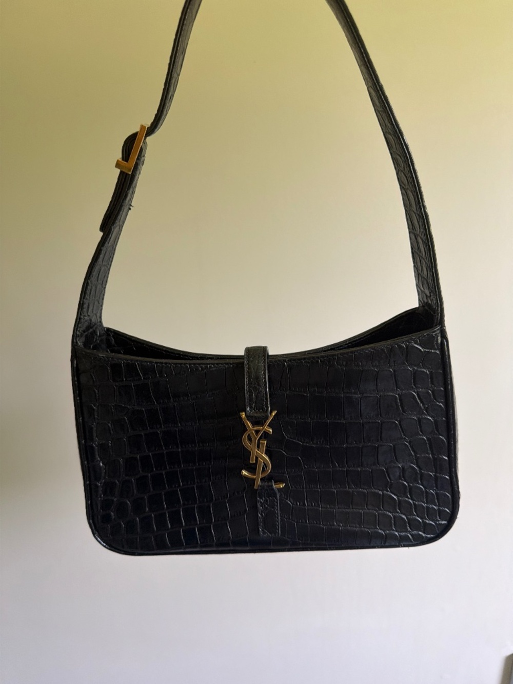 Saint Laurent Calfskin Crocodile Embossed Le